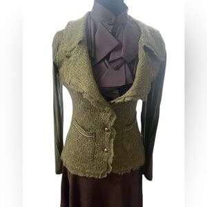 NWOT Sandro Ferrone Stunning Textured Olive Green Jacket